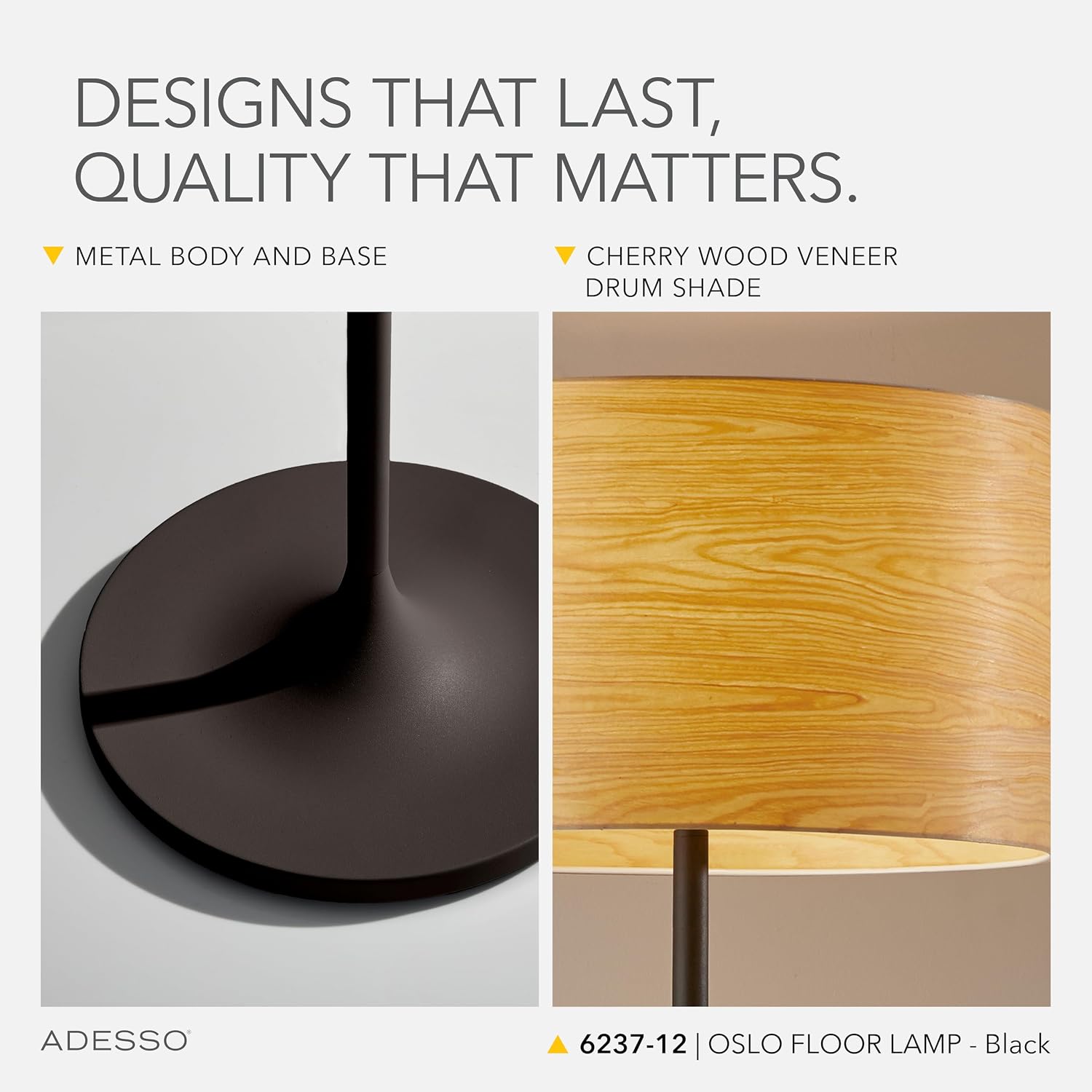 Adesso Floor Lamp with Scratch Proof and Corrosion Resistant Body - Perfect Lighting for Bedroom, Living Room and Corner Decor, Matte Black