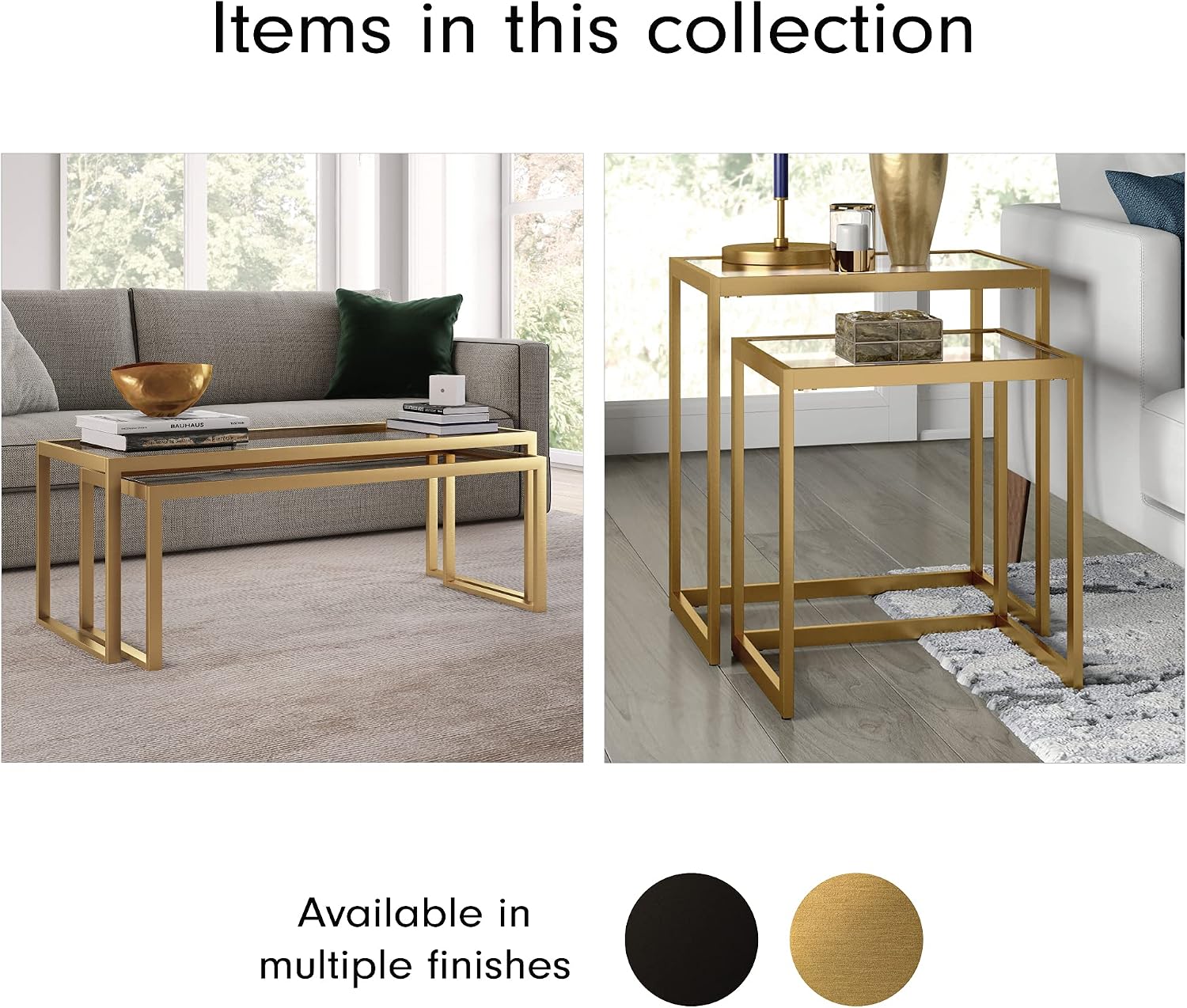 Henn&Hart Rectangular Nested Side Table in Brass, Table for Living Room, Bedroom
