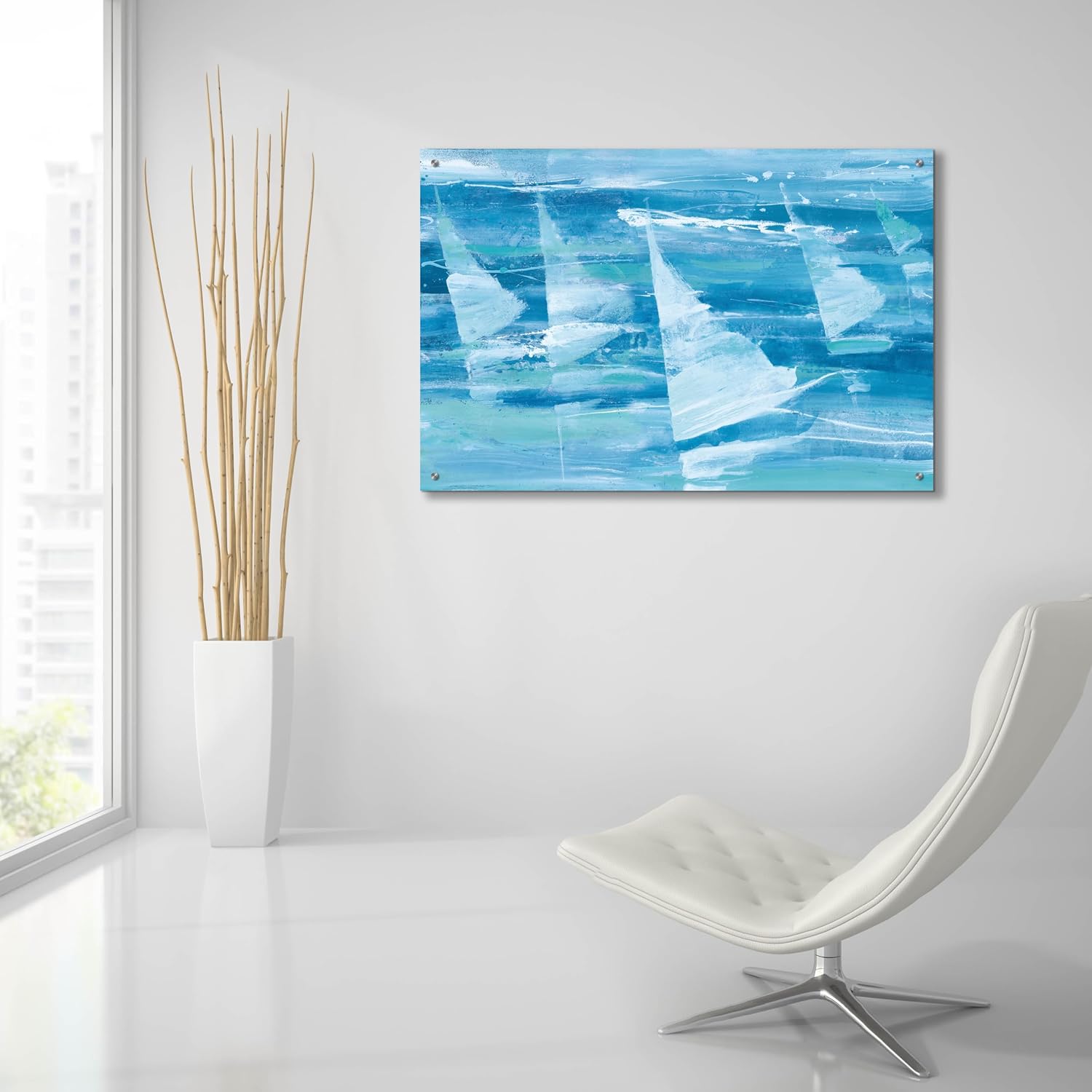 Epic Art 'Summer Sail 3 Blue' by Albena Hristova Acrylic Glass Wall Art, 36' x 24'