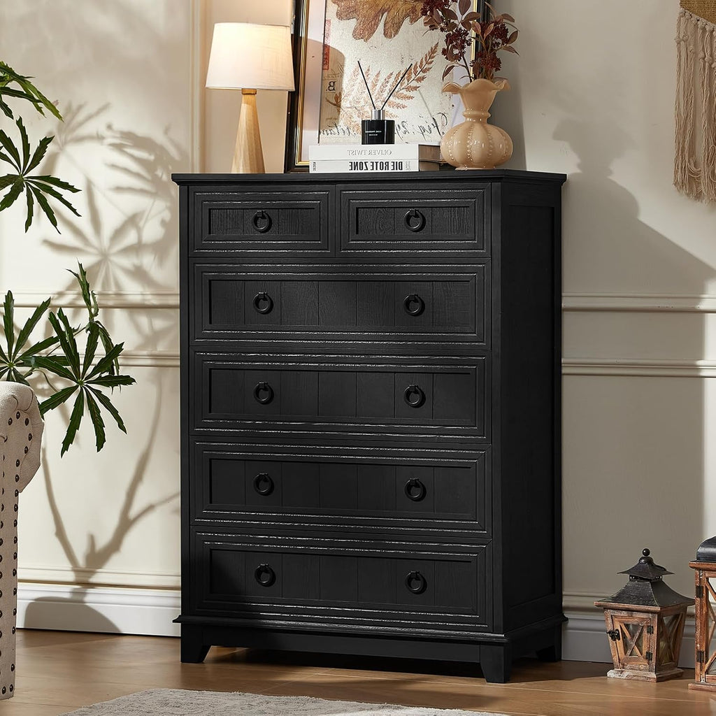 Joaxswe Farmhouse 6 Drawer Dresser for Bedroom Set of 2, 41' Tall Small Dressers & Chest of Drawers, Rustic Wood Dresser with Metal Handle, Storage Organizer Closet for Living Room, Hallway, Entryway