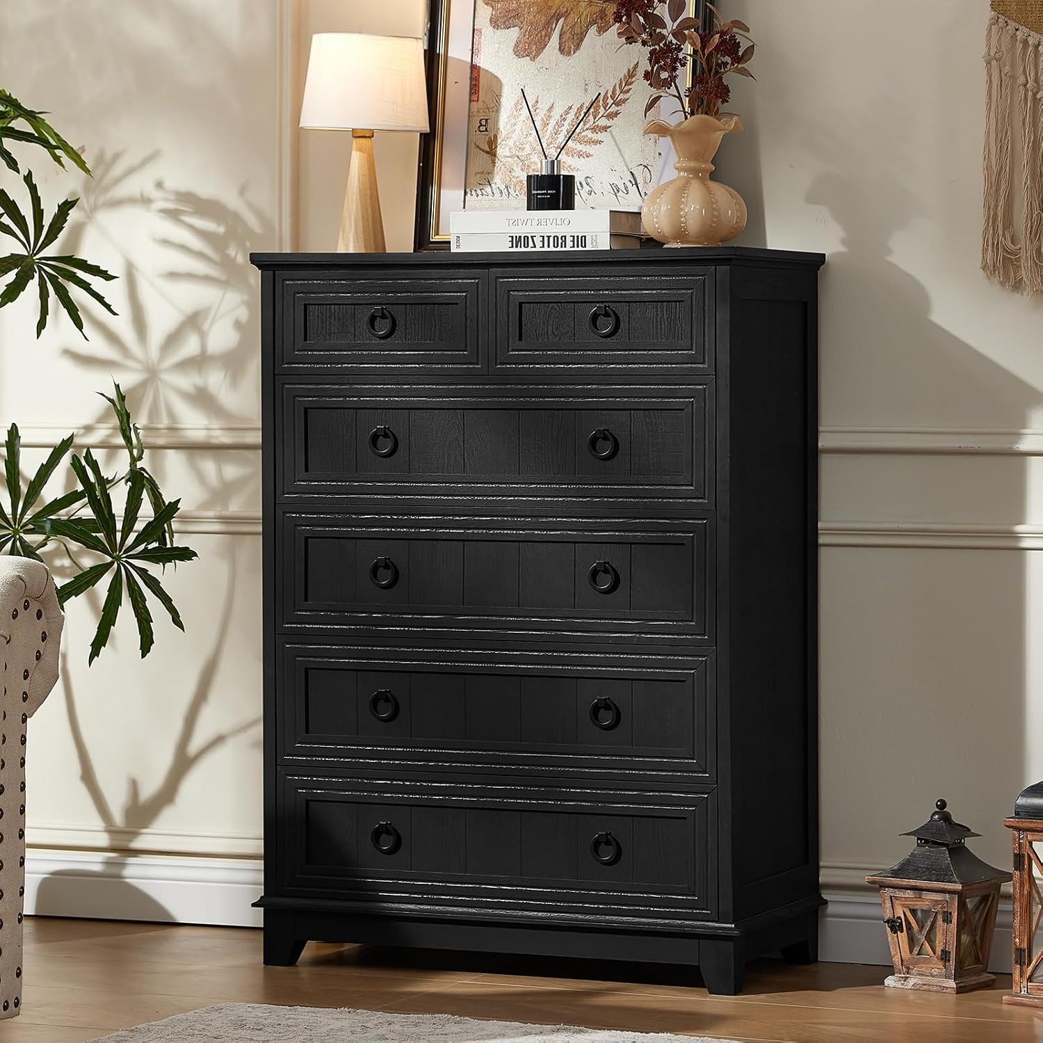 Joaxswe Farmhouse 6 Drawer Dresser for Bedroom Set of 2, 41' Tall Small Dressers & Chest of Drawers, Rustic Wood Dresser with Metal Handle, Storage Organizer Closet for Living Room, Hallway, Entryway
