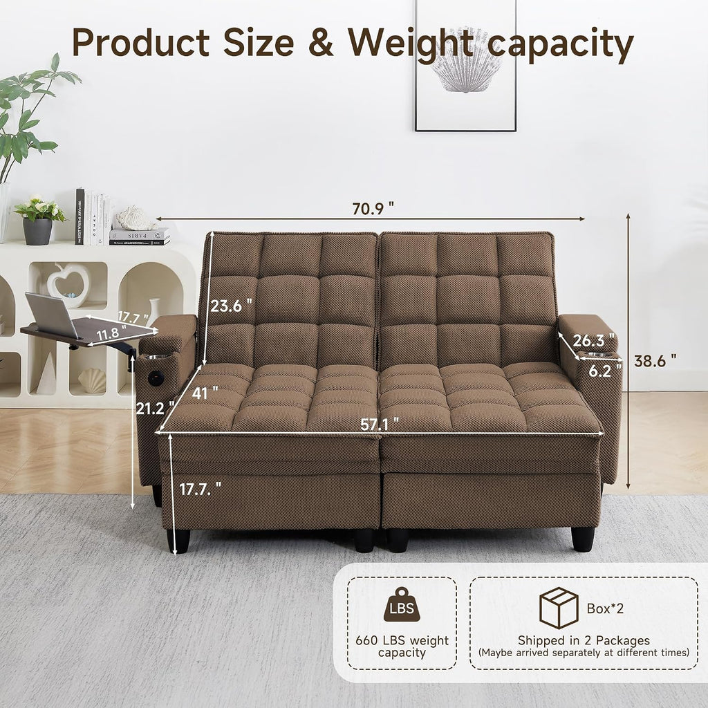 Auvsoce 71' Loveseat Recliner Chair with Swivel Tray Table, Double Fabric Reclining Sofa with Cup Holders & USB Ports, 660 LBS Heavy Duty Power/Manual Recliner for Living Room & Home Theater