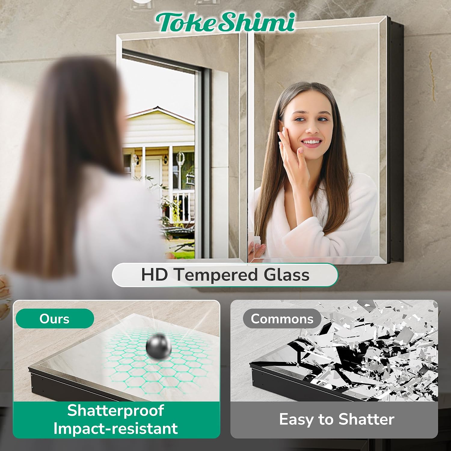 TokeShimi 14 x 24 Medicine Cabinet with Mirror, Assembly Required, Black Recessed Bathroom Medicine Cabinet with Tempered Beveled Mirror, Stepless Adjustable Shelves, DTC Hinge