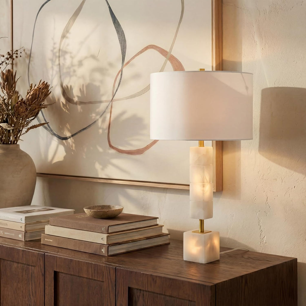 SAFAVIEH Couture Lighting Collection Johnny Alabaster/Gold 30-inch Bedroom Living Room Home Office Desk Nightstand Table Lamp (LED Bulb Included)