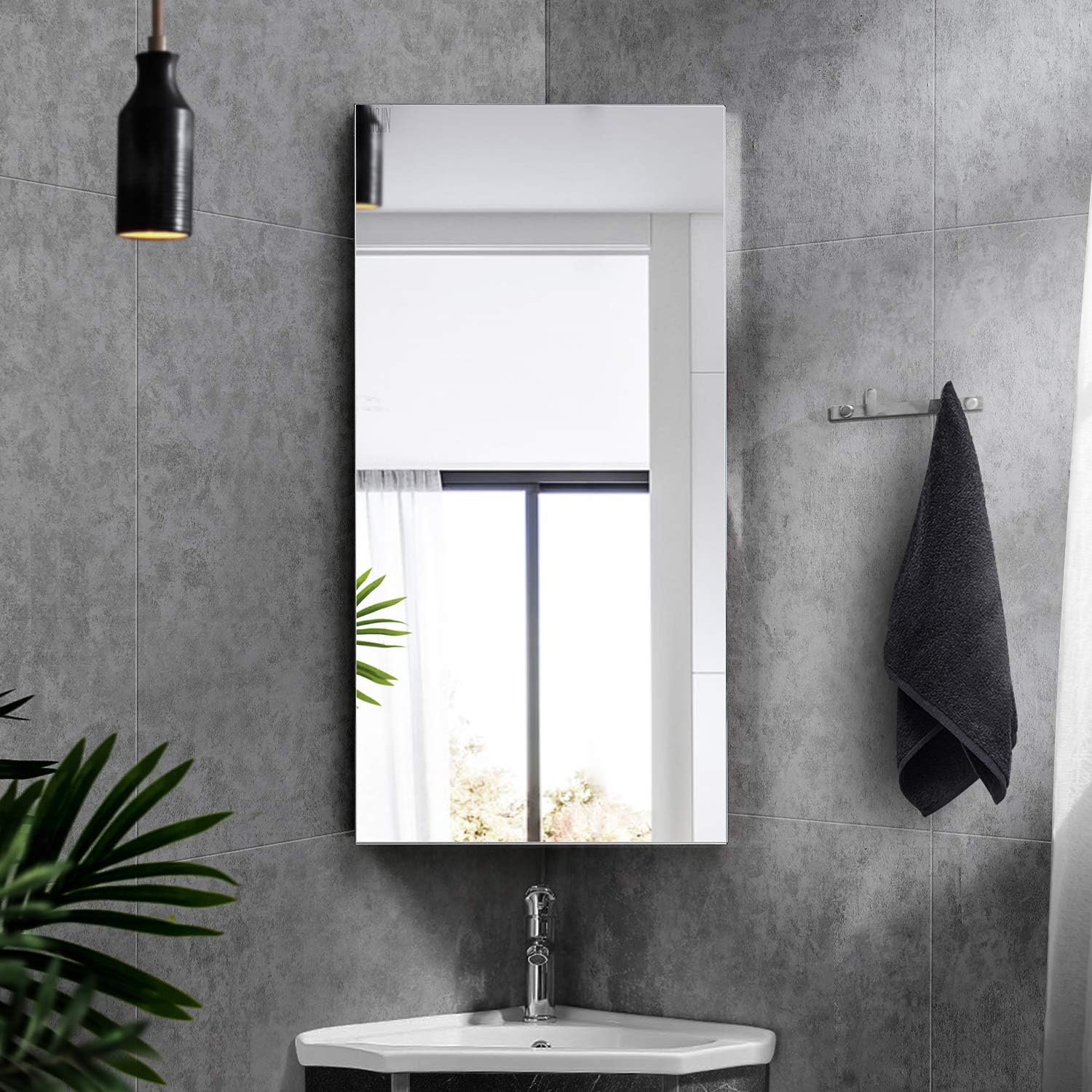 24-inch 304 Stainless Steel Corner Medicine Cabinet with Mirror | Wall-Mounted Bathroom Storage Cabinet, 3 Shelves, Space-Saving Design