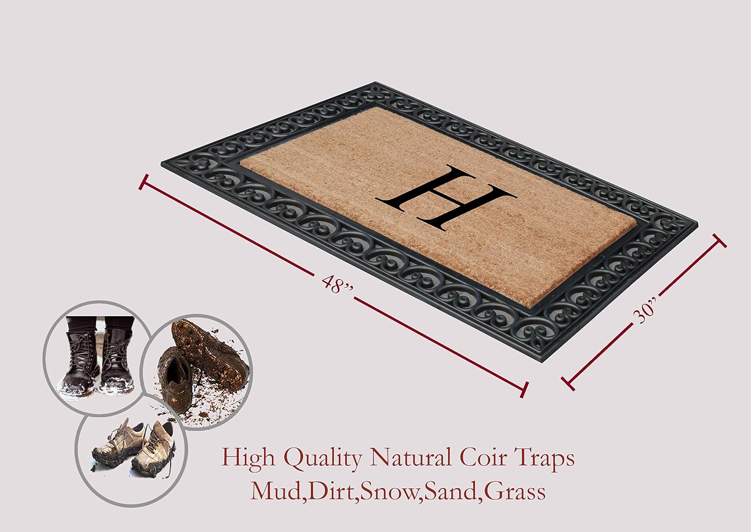 A1HC Natural Coir Monogrammed Door Mat For Front Door, 30'x48', Anti-Shed Treated Durable Doormat for Outdoor Entrance, Heavy Duty, Low Profile, Easy to Clean, Long Lasting Front Porch Entry Rug