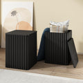 Set of 2 Fluted Side Table with Storage Small Square End Table with Solid Wood Veneer Top Accent Table Modern Farmhouse Pedestal Drink Table for Couch Sofa Living Room,Black