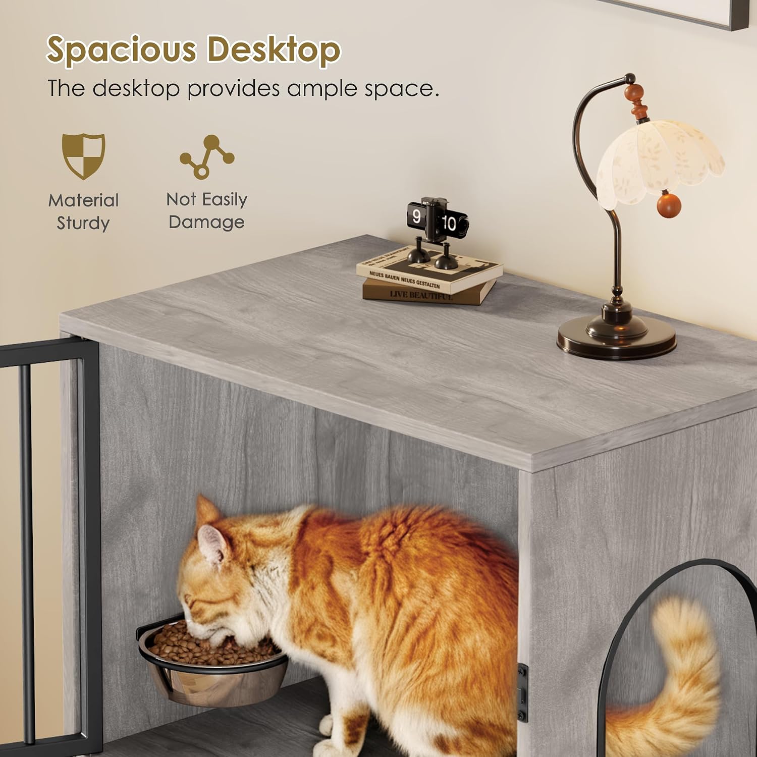 Cat Feeding Station, Dog Proof Cat Feeding Station with Scratching Post, Elevated Food Bowls with Stand, Cats Tree with Food Storage for Small Spaces, Pet House Furniture (Gray)