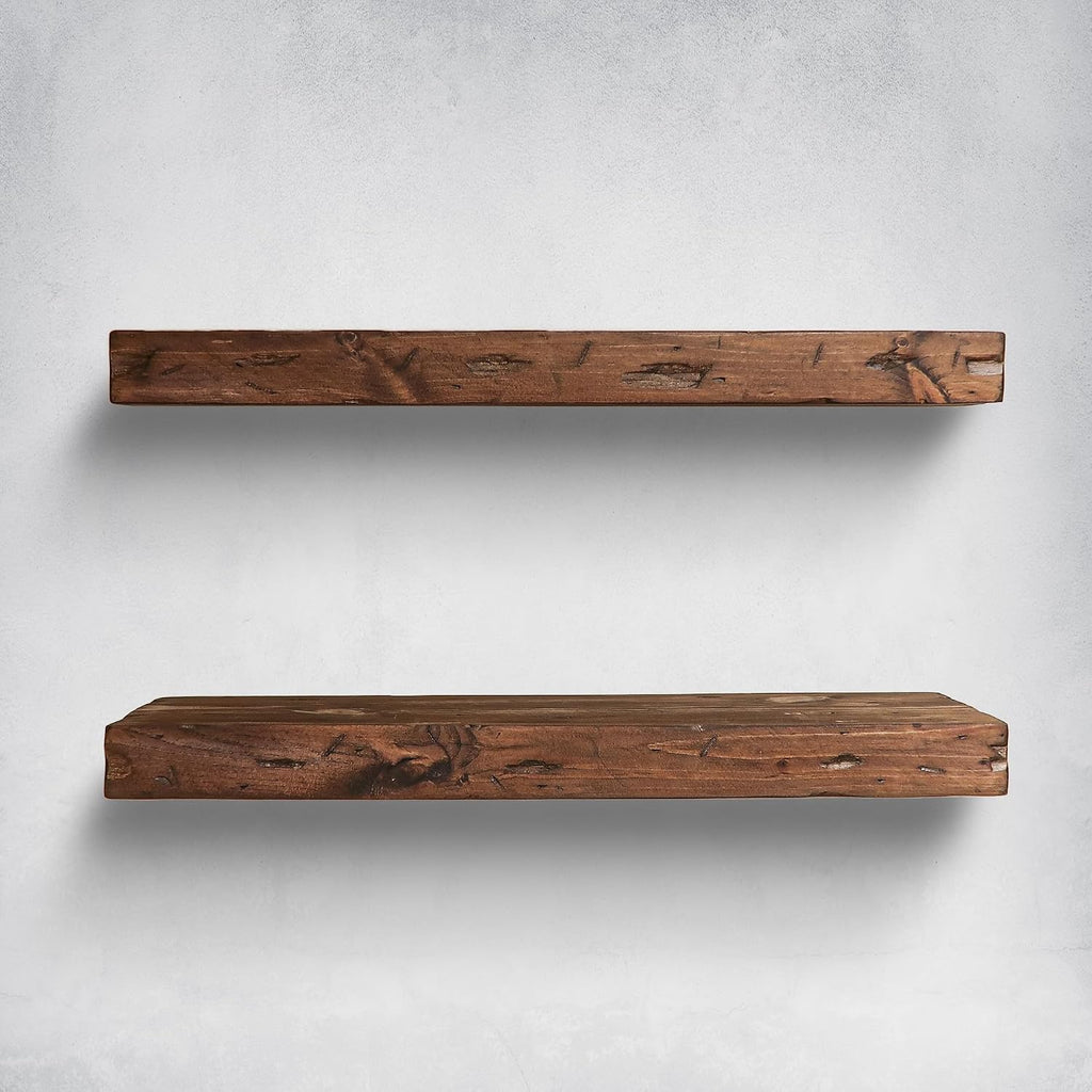 Urbandi Rustic Distressed Floating Shelves, Set of 2, Handmade Out of Pine Wood, 3 Inch Thick, Made in USA (Provincial, 36Lx3Hx6D)