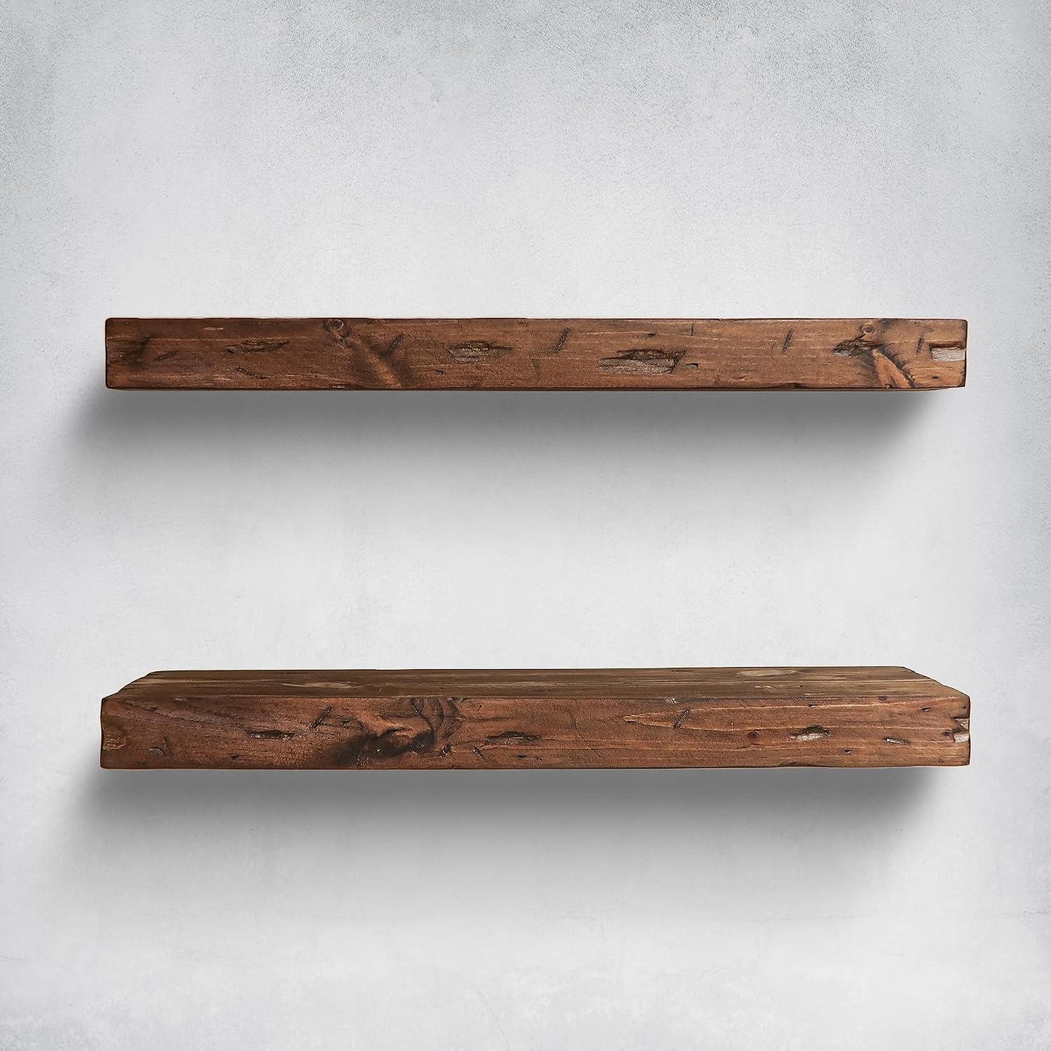 Urbandi Rustic Distressed Floating Shelves, Set of 2, Handmade Out of Pine Wood, 3 Inch Thick, Made in USA (Provincial, 24Lx3Hx6D)