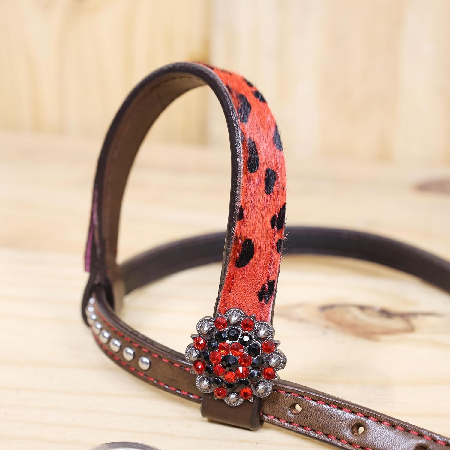 Cheetah Headstall & Breast Collar Tack Set – Gladiator Style with Leopard Print on Leather | Genuine Argentine Cow Leather | Antique Nickel Hardware & Copper Rivet Buckles