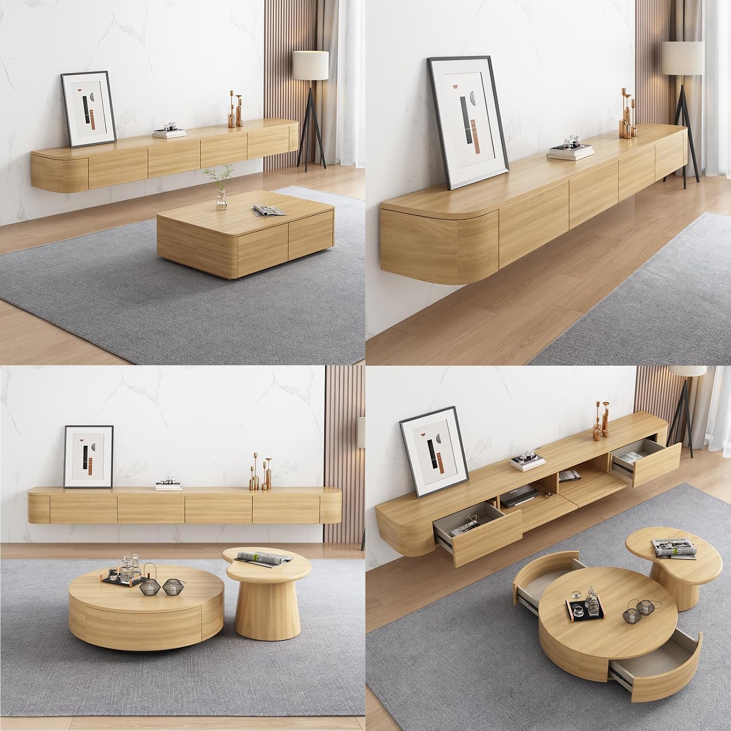 Floating TV Stand Large Floating TV Shelves Wall Mounted Multi Storage Compartment TV Media Console Floating TV Cabinet Bench Under TV Storage TV Lowboard (Wood Colour, 118.1 * 7.9 * 9.4 in)