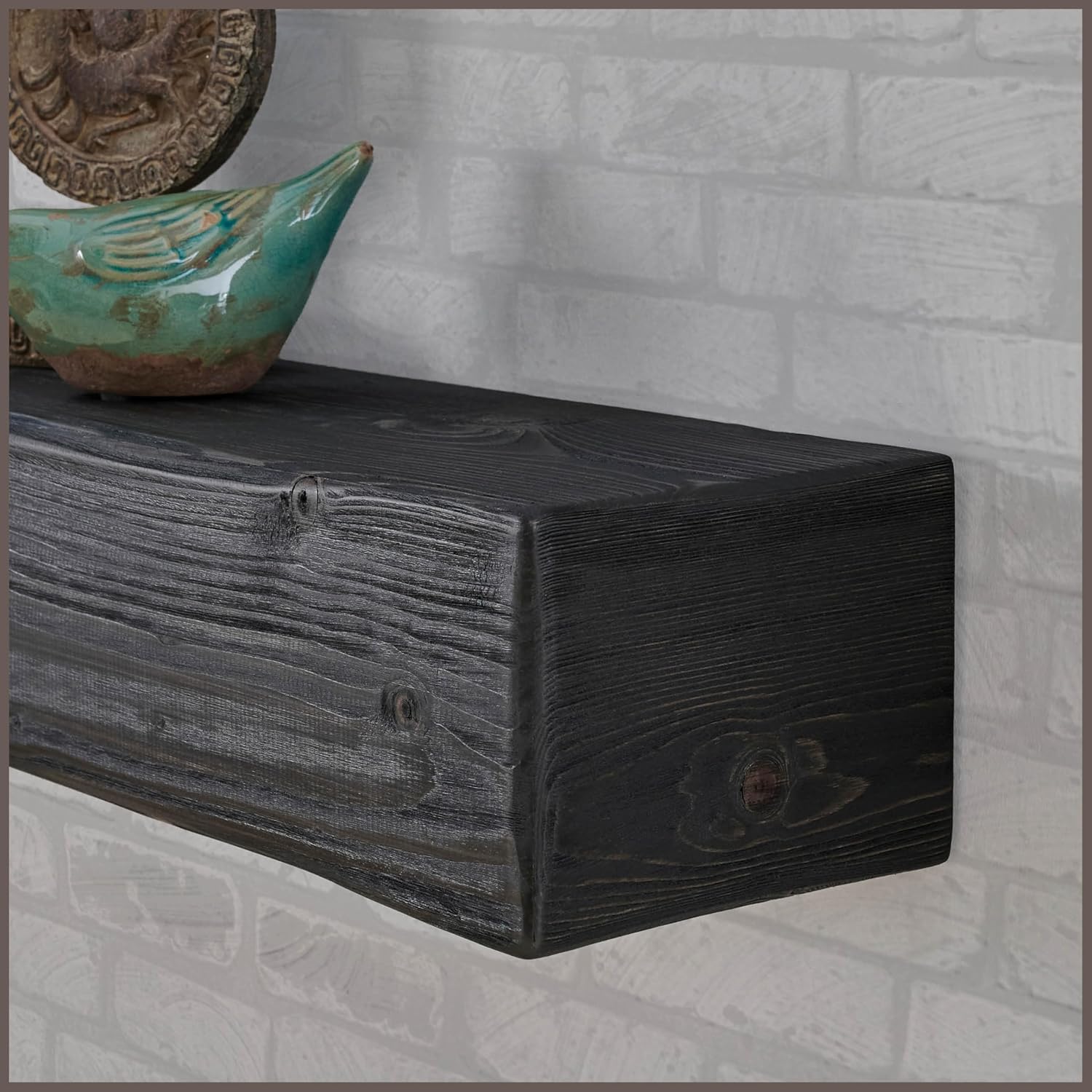 Handmade Fireplace Mantel Shelf 61', Extra Wide Rustic Wood Mantles for Over Fireplace, Wall Mounted Floating Mantel Shelves for Living Room Decor (Ebony, 61Lx6Hx8D)