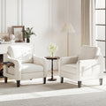 Accent Chair for Living Room Modern Linen Upholstered Armchair Side Wooden Fabric Sofa Chair with Foldable Table 2 Side Pockets Comfy Reading Chair for Bedroom