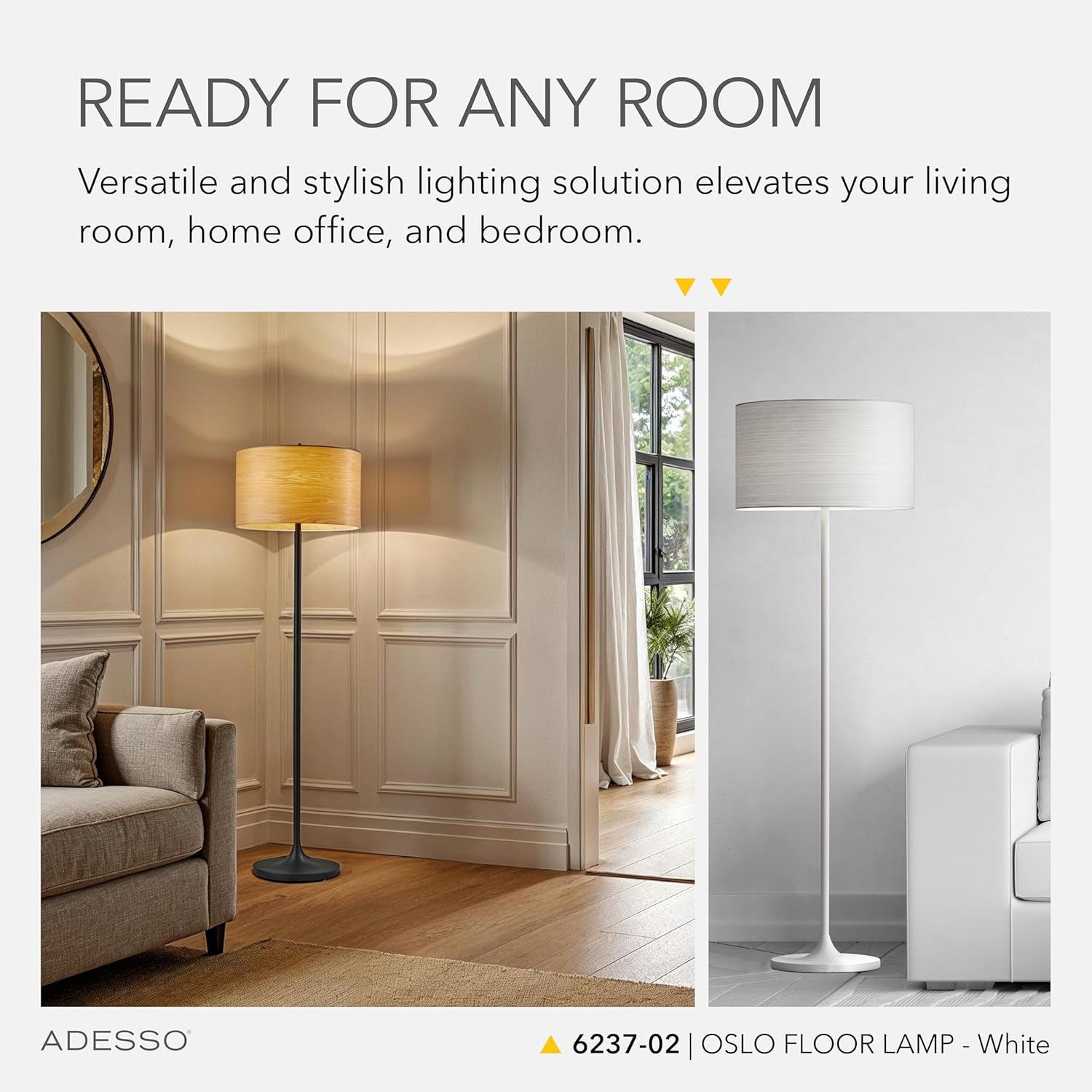 Adesso Floor Lamp with Scratch Proof and Corrosion Resistant Body - Perfect Lighting for Bedroom, Living Room and Corner Decor, Matte White