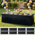 8 pk Black Spandex Tablecloth 8ft with Ruffled Skirt,Wrinkle Free High Stretch Fitted Tablecloths for 8 Foot Rectangle Tables,Pleated Elastic Spandex Table Covers 6ft for Parties Wedding Banquet