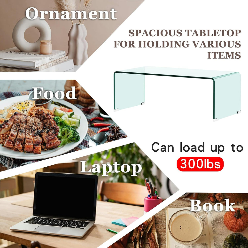 Modern 3 Piece Tempered Glass Living Room Table Set, 39.4' Waterfall Coffee Table & 2 Glass C Table, 12mm Ultra-Thick Coffee Table Set, No Assembly Required, Minimalist Small Space Solution