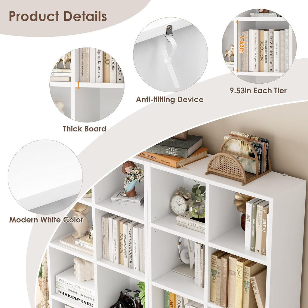 FOTOSOK 71'' Tall Bookshelf Set of 2, 7 Tier Large White Bookshelf with Adjustable Shelves, Wide Bookcases and Bookshelf, DVD/CD Media Tower Storage, Cube Book Shelf Display Shelf Cabinet, White