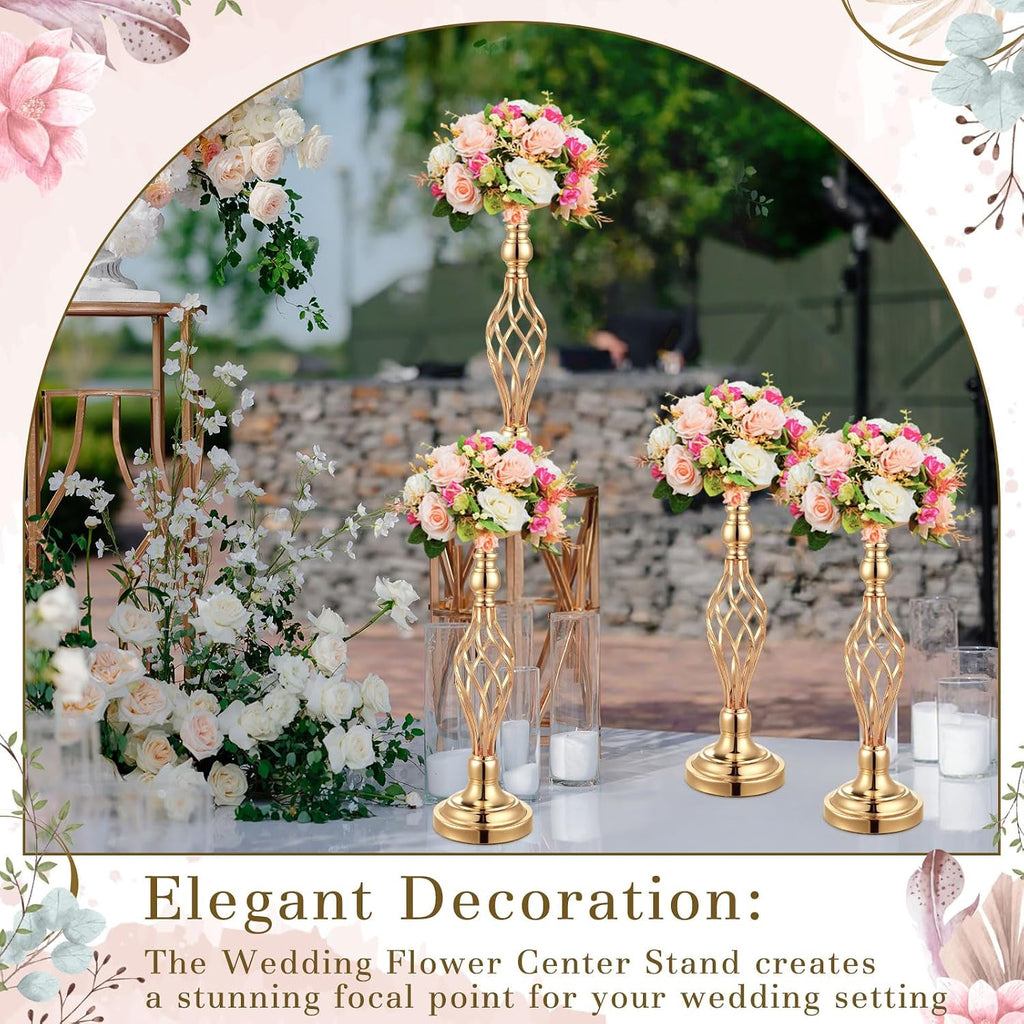 Rtteri 20 Pcs Large Wedding Centerpiece Table Decorations Tall Metal Flower Arrangement Stand Elegant Flower Vase Candle Holder for Wedding Reception Table Party Event Hotel Home Decor (Gold,Small)