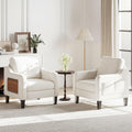 Accent Chair for Living Room Modern Linen Upholstered Armchair Side Wooden Fabric Sofa Chair with Foldable Table 2 Side Pockets Comfy Reading Chair for Bedroom