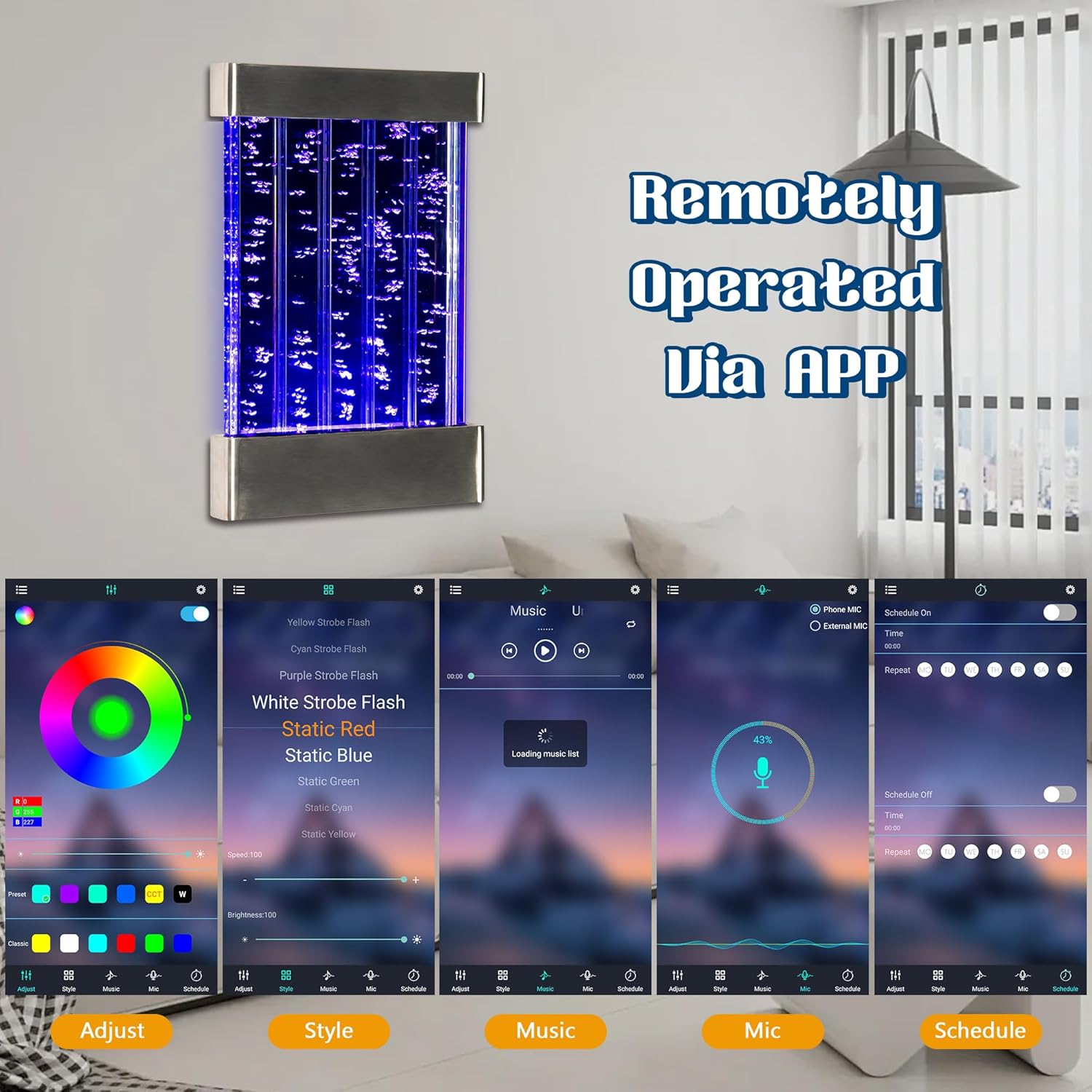 LED Sensory Bubble Wall – 24'x16' Stainless Steel Wall Panel with Floating Fish, Vertical Bubbles, Color-Changing Lights, Remote & APP Control for Sensory & Therapy Rooms
