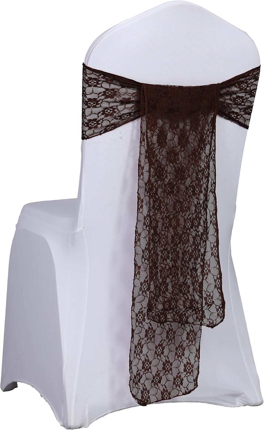 MDS® Pack of 200 Lace Chair Sashes for Weddings, Decorative Floral Lace Chair Bows Bands for Banquet, Reception, Anniversary, Bridal Shower, Birthday, Party, Ceremony & Event Décor - Coffee