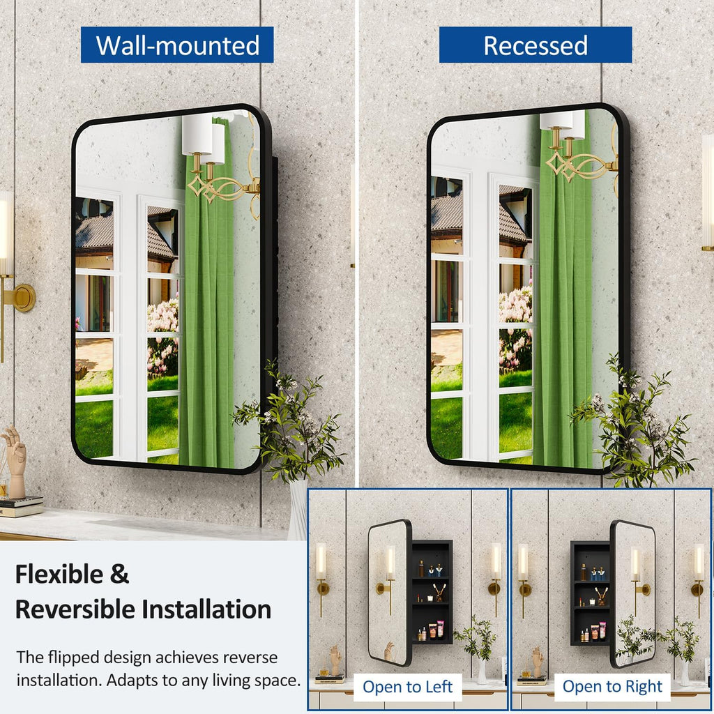 ACEMIRO 20x28 Inch Black Recessed Bathroom Medicine Cabinet with Mirror Metal Framed Farmhouse Surface Wall Mounted Mirrored Bathroom Medicine Cabinets