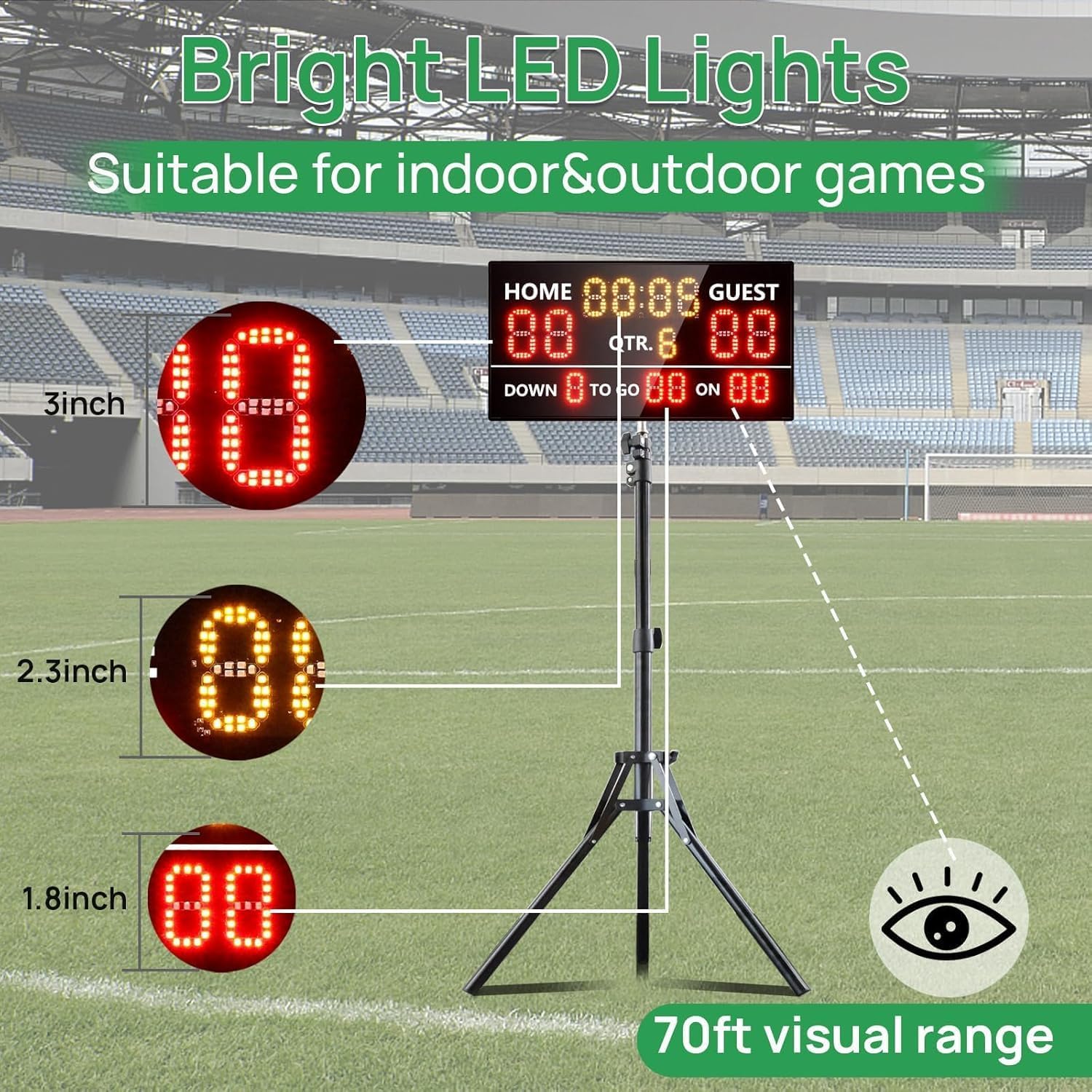 YZ LED Portable Football Scoreboard, Rechargeable Wireless Digital Scoreboard with Remote, Electronic Scoreboard Football Score Keeper for Outdoor/Football Training/American Football Games/Rugby Ball