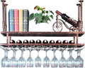 Hanging Metal Wine Rack Bar Shelves Liquor Bottle Display Shelf Wall Mounted with Wine Glass Storage Holder Rack for Liquor Bottles Floating Bar Kitchen Shelves for Home Bar Dining Room(Copper,60cm(23