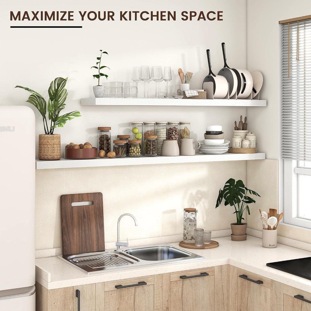 Venusmiles Floating Shelves for Wall, Engineered Wood Wall Shelves with Invisible Brackets for Living Room Bedroom Bathroom Office Kitchen Decor and Storage (White, 72' W x 9' D x 1.5' H) Set of 1
