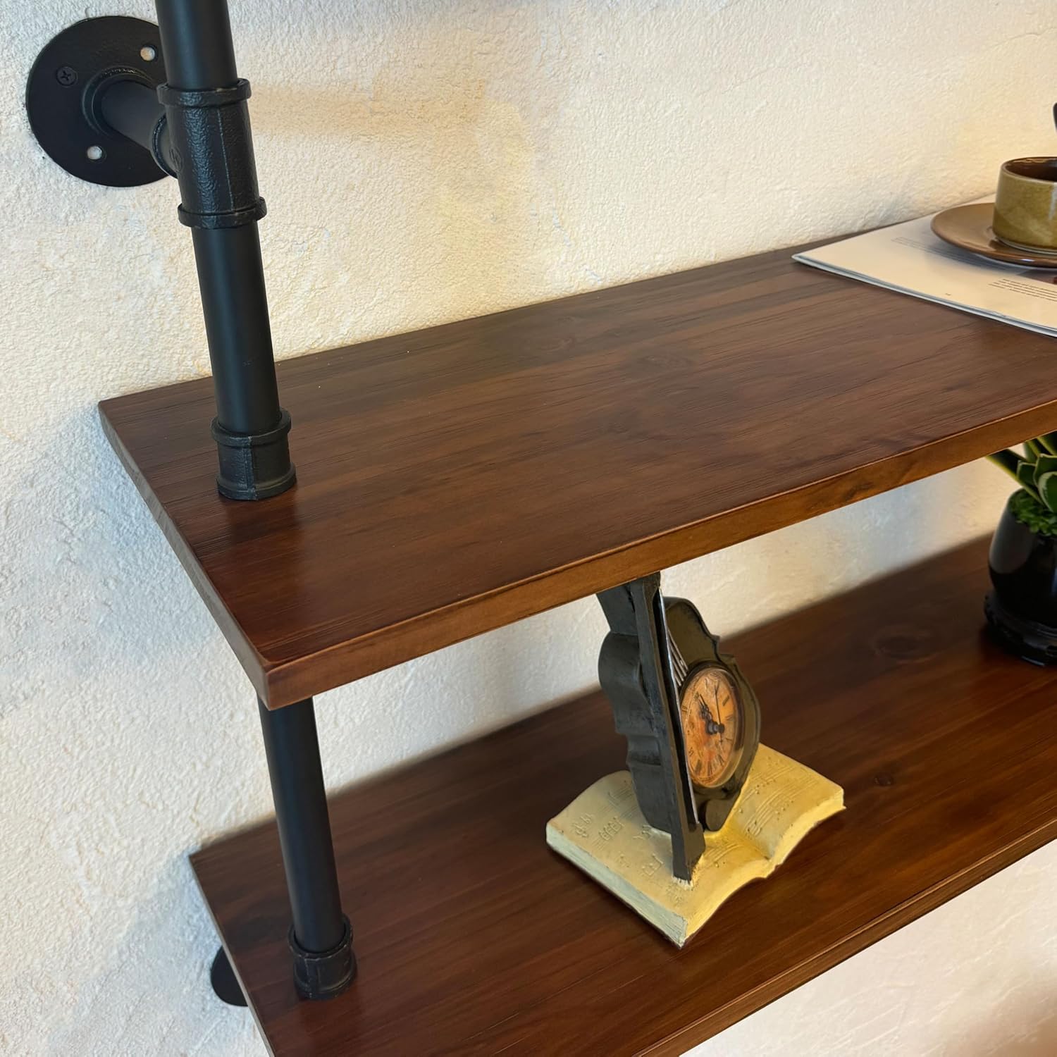 Industrial Pipe Wall Shelves Pipe Shelving with Real Wood Plank ,70 Inches Floating Shelves for Wall Farmhouse Pipe Book Shelves Dark Brown 2 Tier for Kitchen,Living Room Decor and Bar Shelving