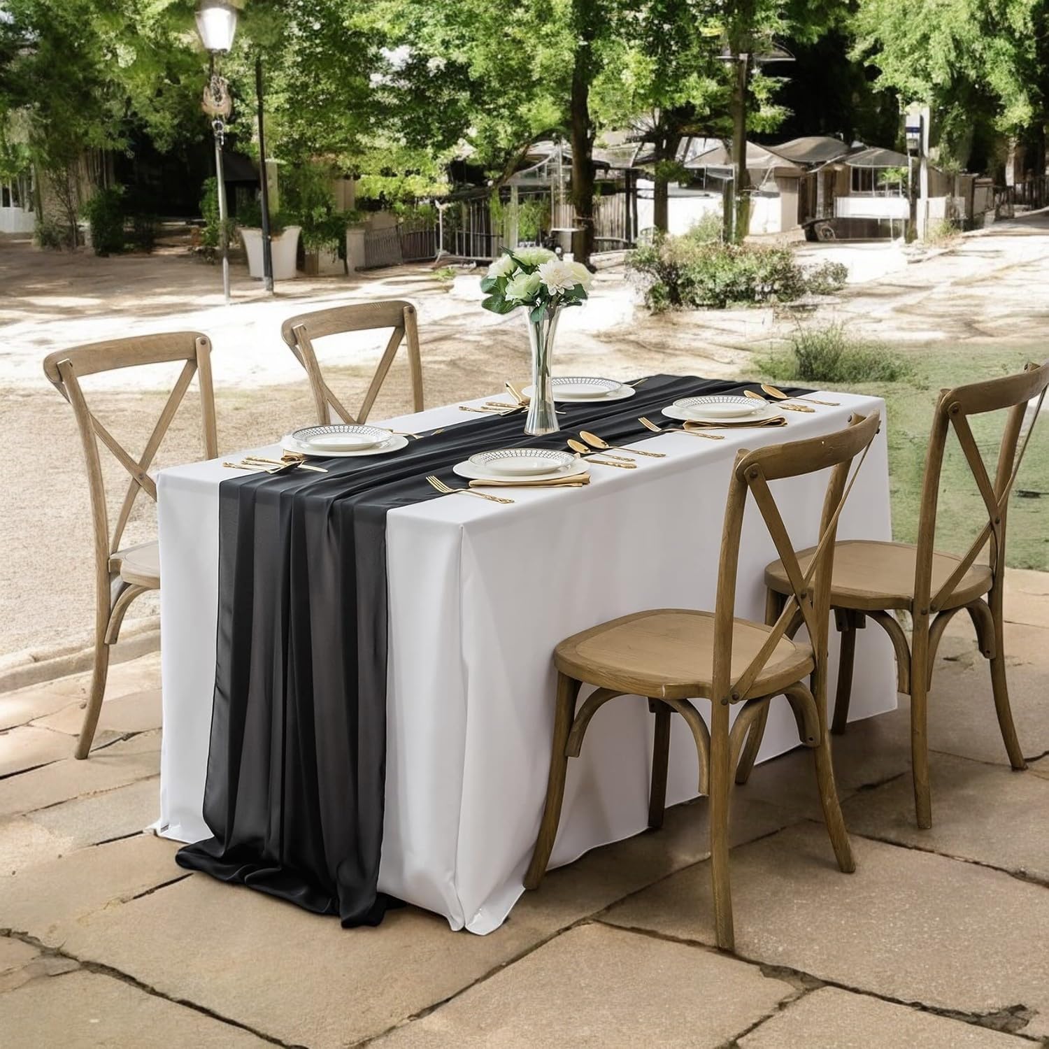 MDS Pack of 20 | Black |10ft Chiffon Table Runner 29x120 Inches Long Romantic Rustic Sheer Gauze Runner for Wedding Bridal Shower Birthday Banquets Engagement Spring Easter Boho Decorations