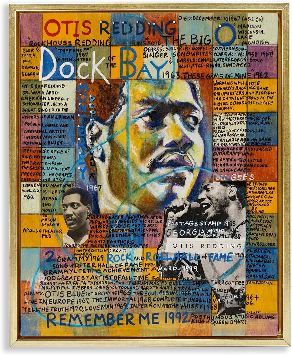 Stupell Industries 'Otis Redding Collage'| Floating Frame Canvas Art | Stupell Industries | Gold, 25 x 31 Inches, Easy to Hang and Sturdy, Made in USA, by Sabin