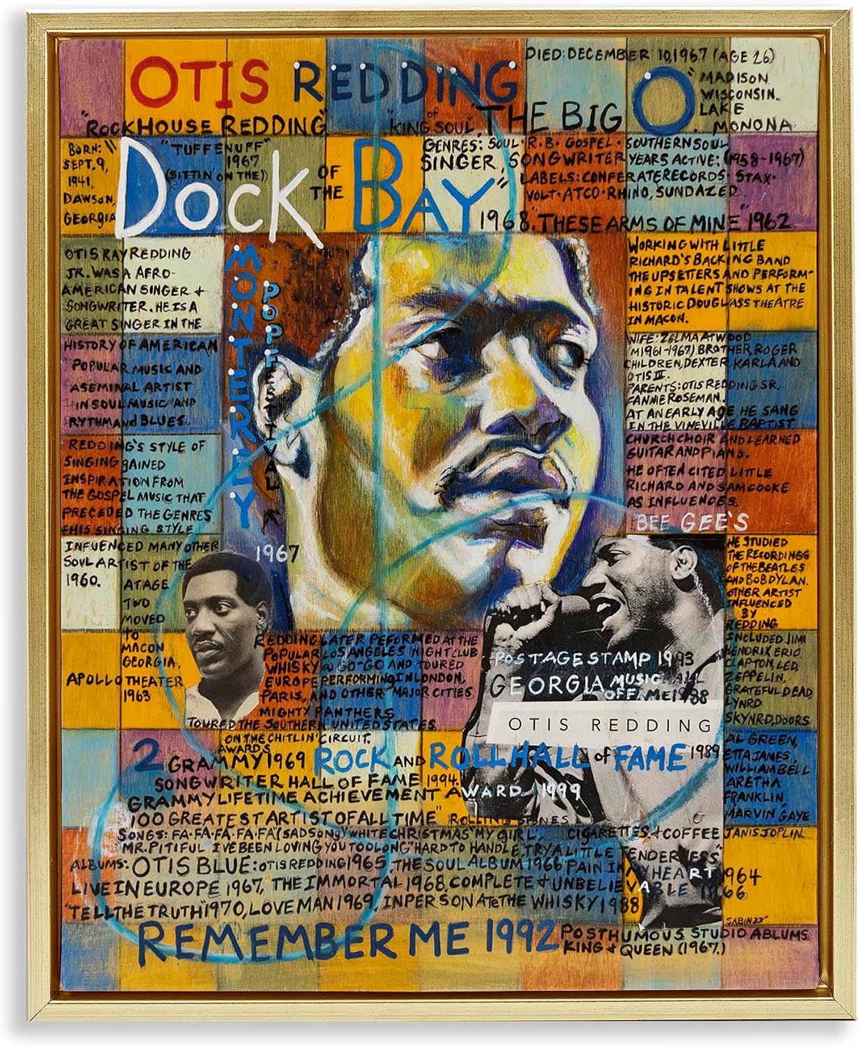 Stupell Industries 'Otis Redding Collage'| Floating Frame Canvas Art | Stupell Industries | Gold, 25 x 31 Inches, Easy to Hang and Sturdy, Made in USA, by Sabin