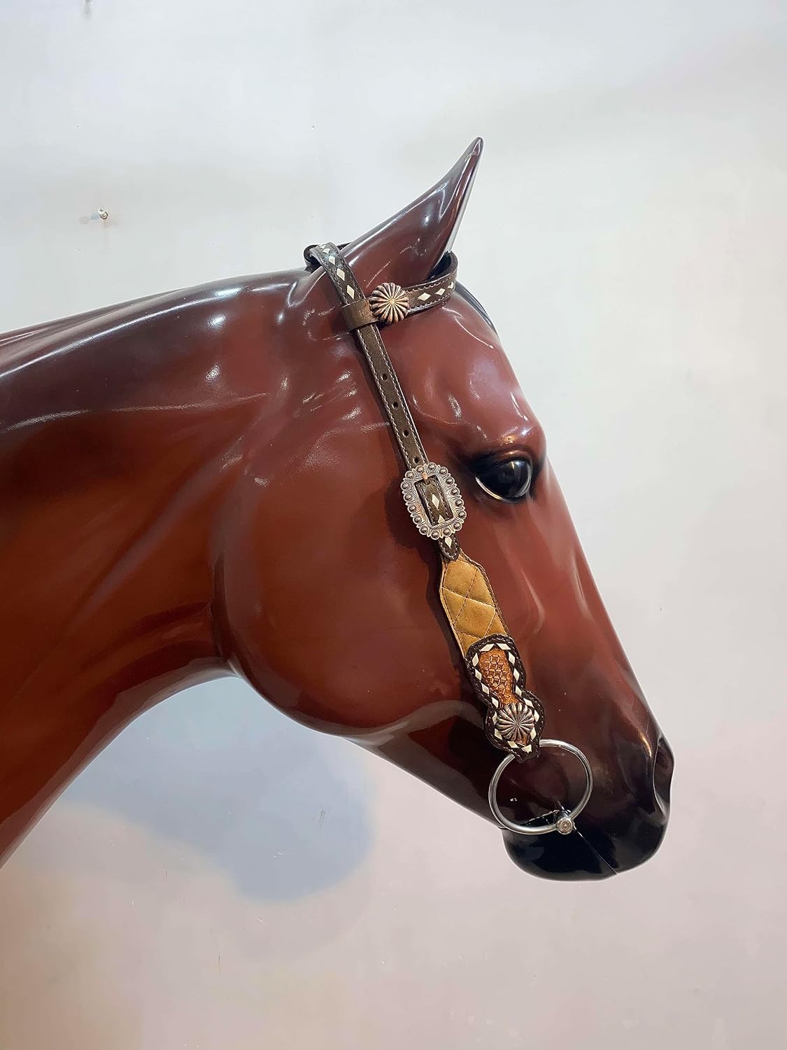 One Ear Western Headstall Bridle Breast Collar Set - Red Rivets and Copper Studs -Genuine Argentina Cow Leather