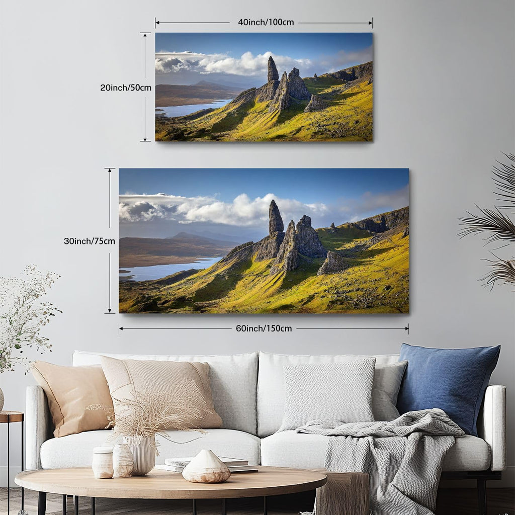 Large Canvas Wall Art 30x60in View Old Man Storr Isle Skye Scotland Mountain Nature Painting for Living Room Bedroom Dining Room Wall Decor Home Decorations Aesthetic Artwork Ready To Hang