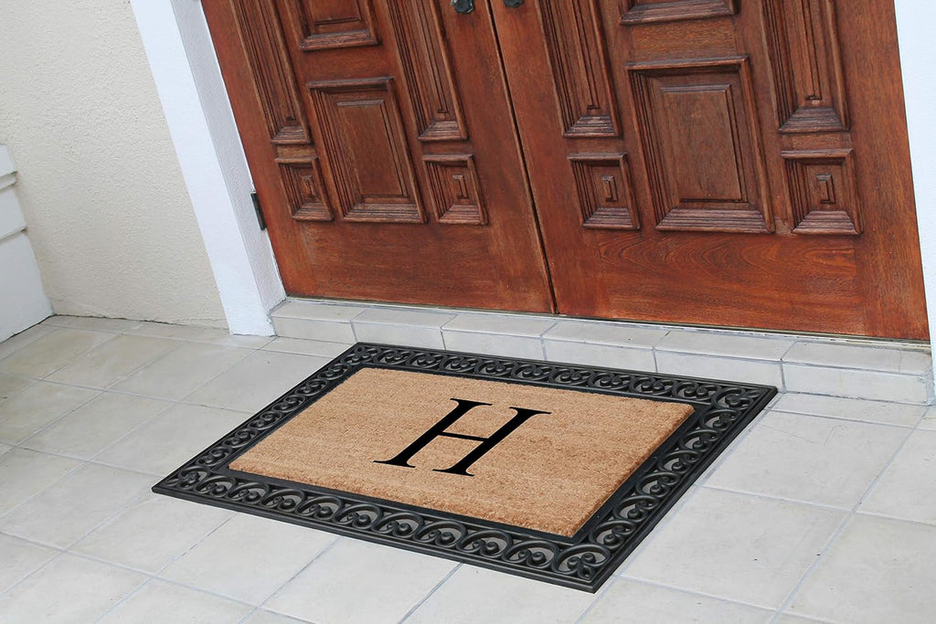 A1HC Natural Coir Monogrammed Door Mat For Front Door, 30'x48', Anti-Shed Treated Durable Doormat for Outdoor Entrance, Heavy Duty, Low Profile, Easy to Clean, Long Lasting Front Porch Entry Rug