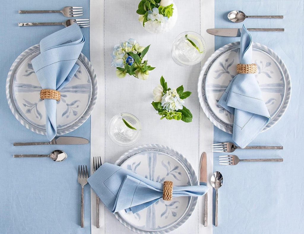 Solino Home Linen Tablecloth 60 x 120 Inch - Classic Hemstitch 100% Pure Linen Sky Blue Table Cloth for Rectangle Tables - Machine Washable Tablecloth for Summer