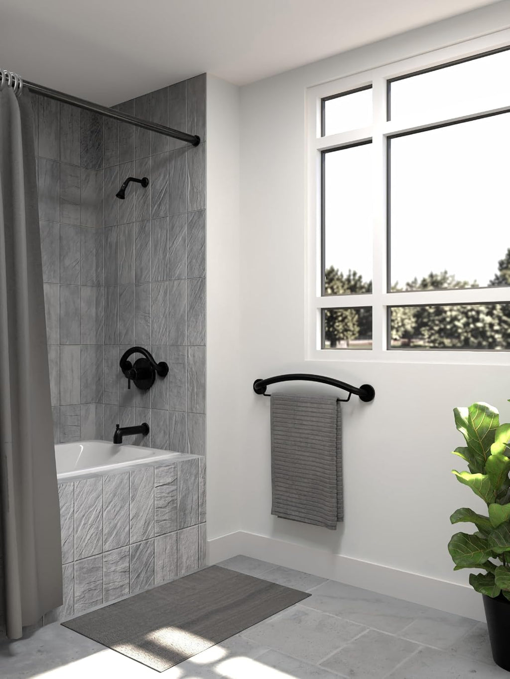 HEALTHCRAFT Plus Towel Bar & Grab Bar 24', ADA Safety - Matte Black, 500 Lbs