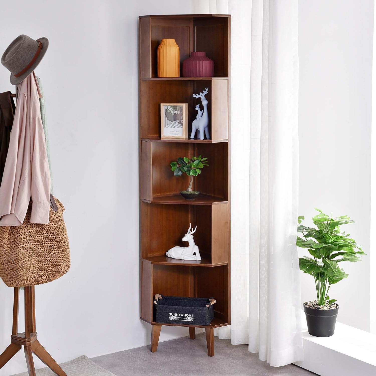 5-Bookcase Industrial Cube Shelf Corner Bookshelf Display Storage Tall Multifunctional Stand for Home Office Living Room Decoration…