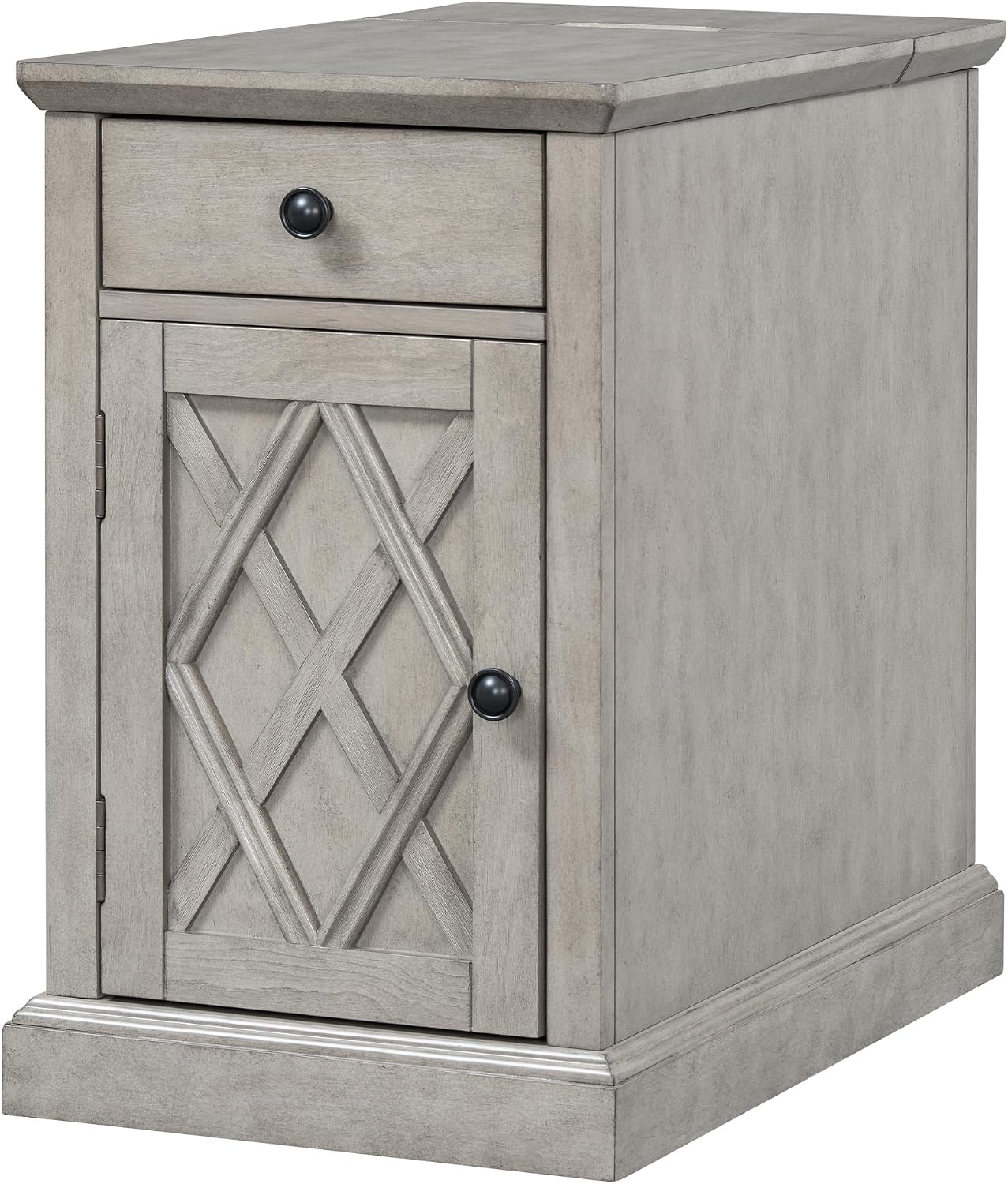 Multifunctional Classic Vintage End Table with USB Ports and 1 Drawer with Cup Holders, Sofa Side Narrow Table with Storage, Bedside Nightstand for Living Room Bedroom (Antique Gray-4.3)