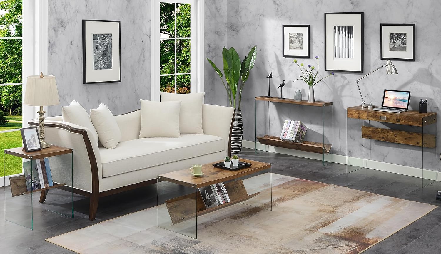 Convenience Concepts SoHo Glass Coffee Table 40' - Modern Living Room Table with Storage Shelf, Contemporary Coffee Table for Family Room, Barnwood