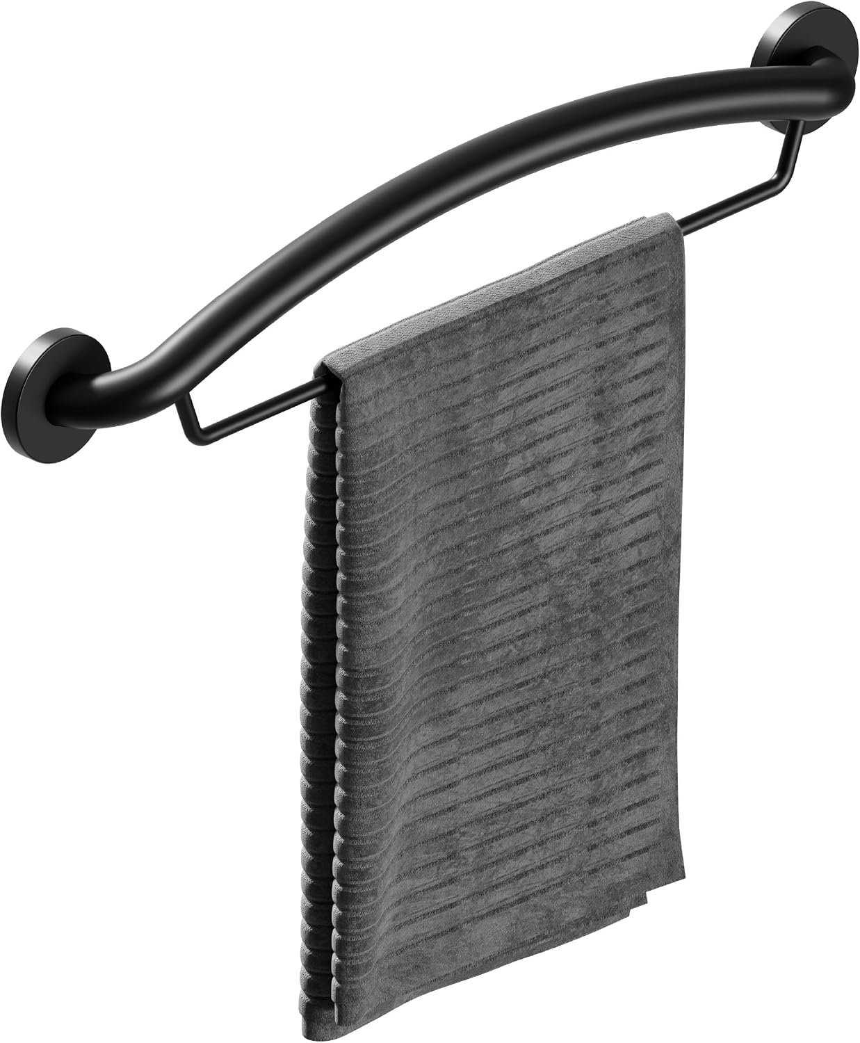 HEALTHCRAFT Plus Towel Bar & Grab Bar 24', ADA Safety - Matte Black, 500 Lbs