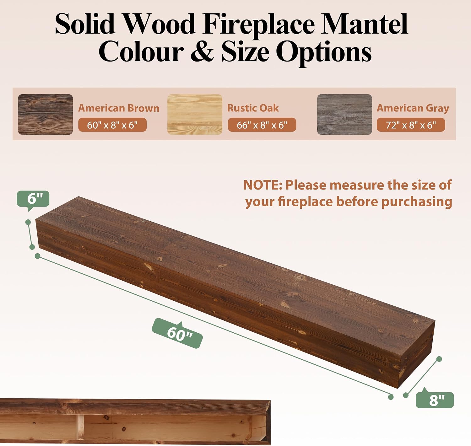 60 Inch Fireplace Mantel Shelf - 8' Deep Solid Wood Floating Mantel for Over Fireplace - 90LBS with Invisible Bracket - Handcrafted TV Decor for Livingroom & Bedroom - Rustic Brown