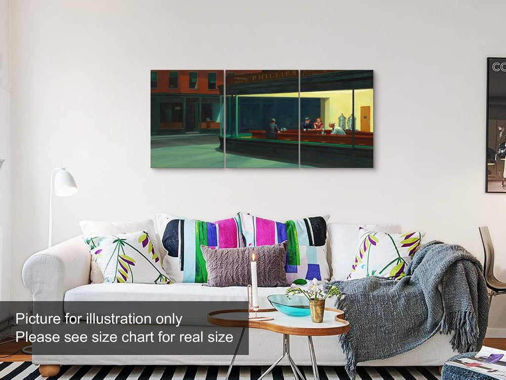 Niwo ART - Nighthawks, World's Most Famous Paintings Series, Canvas Wall Art Home Decor, Gallery Wrapped, Stretched, Framed Ready to Hang (30'x20'x1.5', 3pcs)