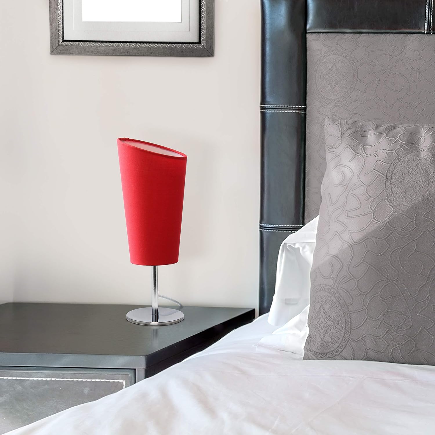 Simple Designs LT2061-RED Mini Chrome Angled Fabric Shade Table Lamp, Red (Pack of 24)
