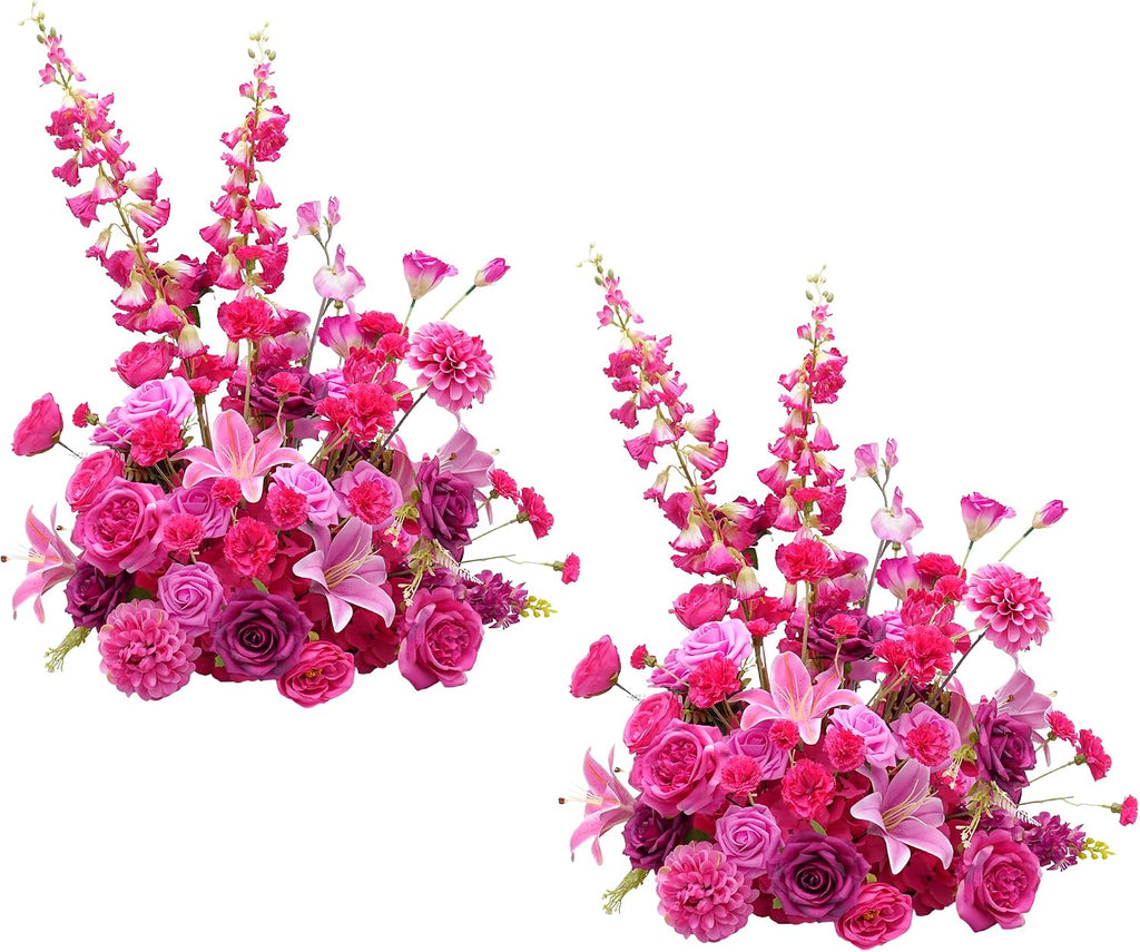 2pcs 19inch Hot Pink Free Standing Flowers Ball Bouquet Artificial Rose Arrangements Balls for Wedding Centerpieces Tables Chair Aisle Runner Flowers Decoration