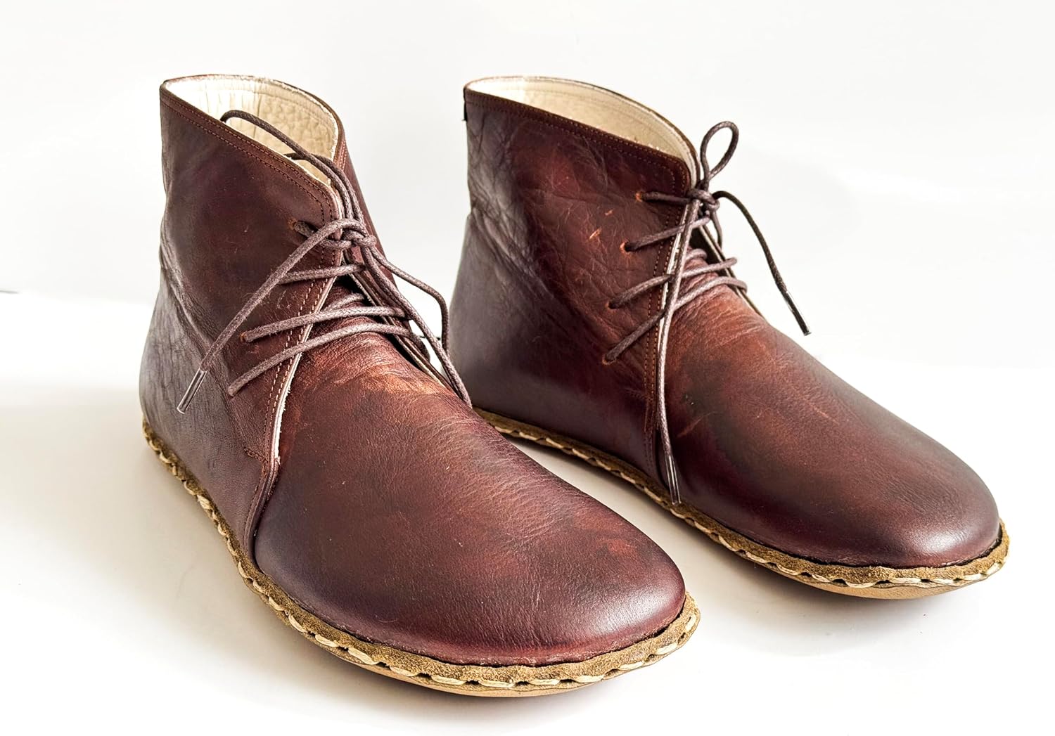 Handmade Leather Grounding Shoes with Copper Rivets | Wide Toe Box Boot | Natural Leather Barefoot Boot | Bitter Brown