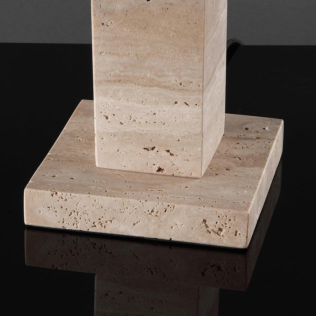 SAFAVIEH Couture Collection Hannabeth Travertine/Black 27-inch Dimmable Table Lamp for Bedroom Living Room Home Office Desk Nightstand