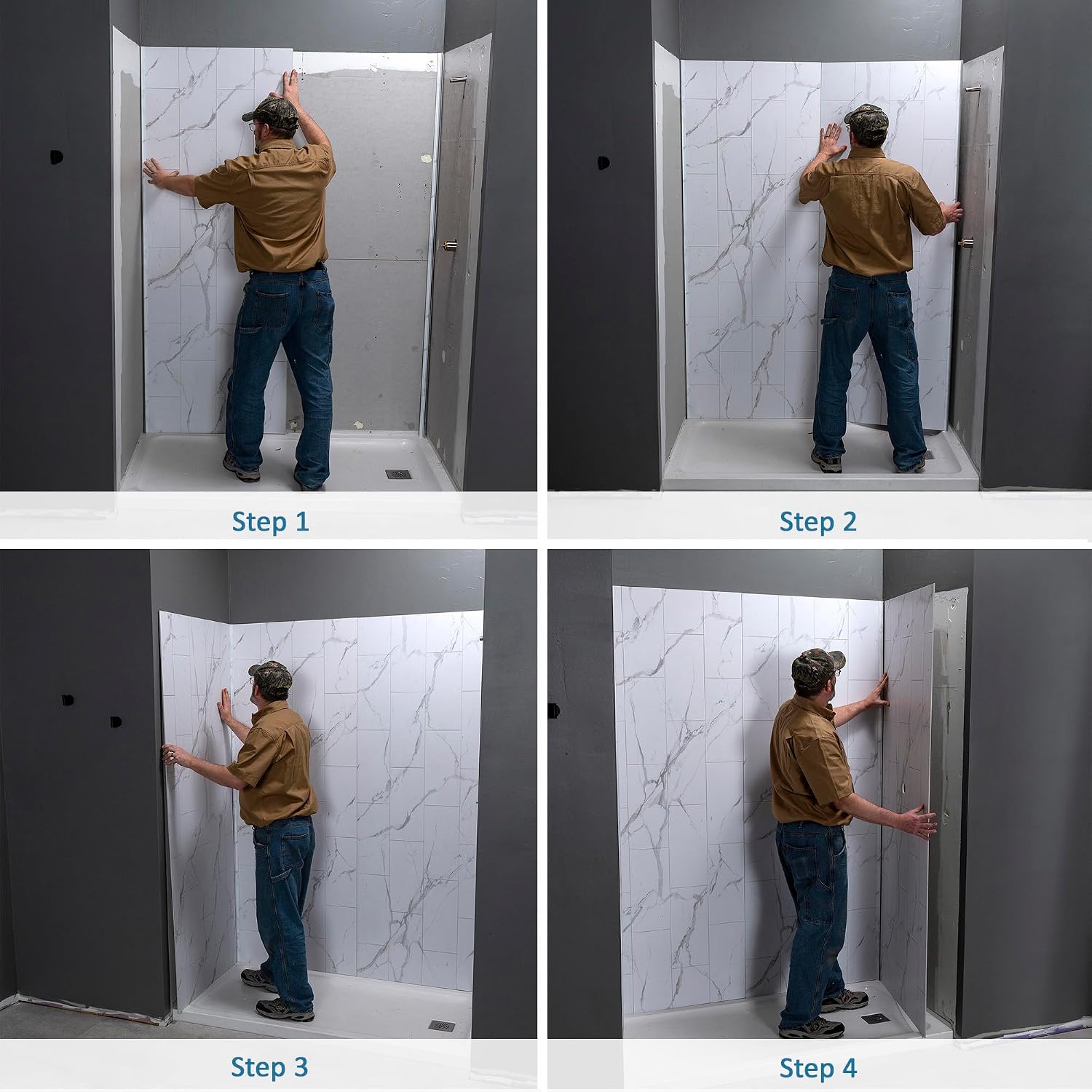 Palisade Vinyl Shower Surround Kit 78in x 60in x 30in, Urban Cliff | Waterproof PVC wall panels, grout-free design, bathroom renovation, coordinating trim, shelves, adhesive and sealant included